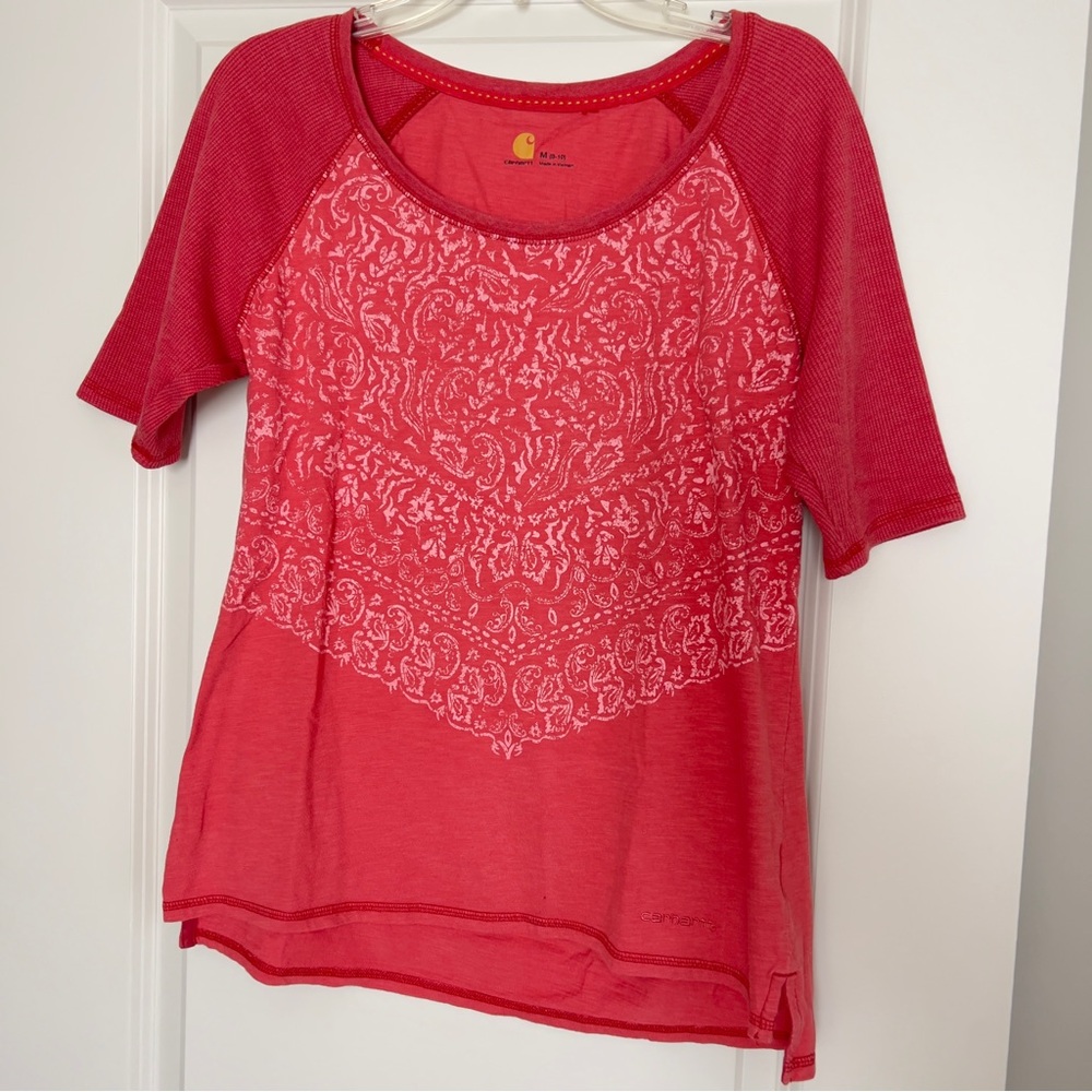 Carhartt Raglan Red Scoop Neck Waffle Half Sleeve Top Women’s Size M 8-10